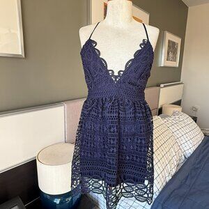 * Bardot Versailles Blue Lace Overlay Short Party Dress Cocktails Prom US 4